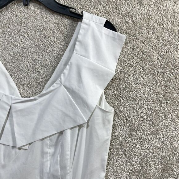 BCBGMAXAZRIA Dress NWOT Women‎ 8 White Collared Sleeveless Sheath Cotton Stretch - Picture 3 of 9